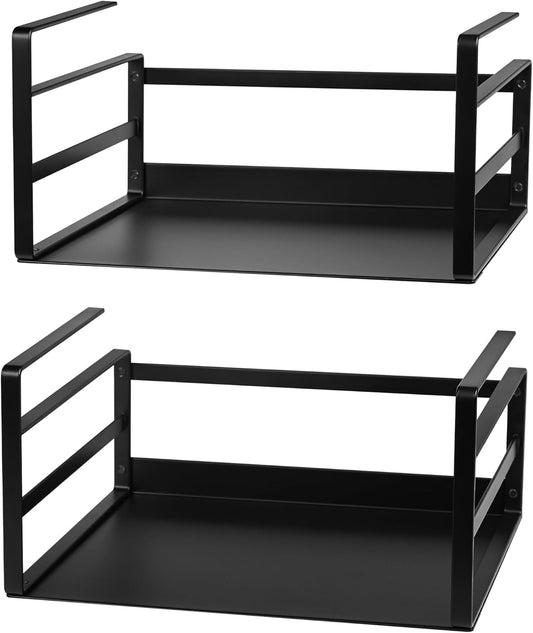 Nxconsu 2Pack Under Shelf Storage Basket Organizer Hanging Holder for Cabinet Pantry Kitchen Cupboard Desk Counter Bookshelf Organization Add-on Space Saver Heavy Duty Slide-in Black Small