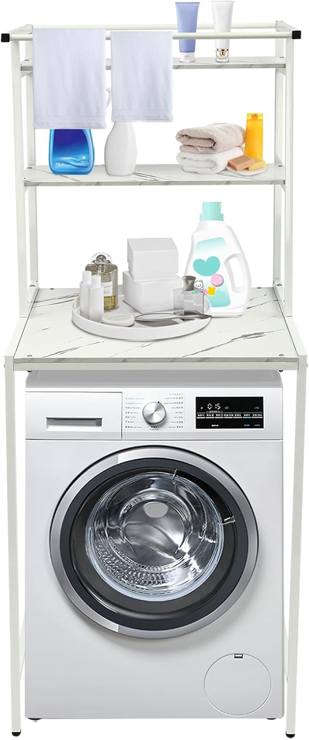 Over Washer and Dryer Shelves,Dryer Storage Shelf,3 Tiers Laundry Room Storage and Organizer Standing Shelf,Height Adjustable Laundry Room Shelves, Load-bearing Capacity 22lbs (White 3 Tiers)