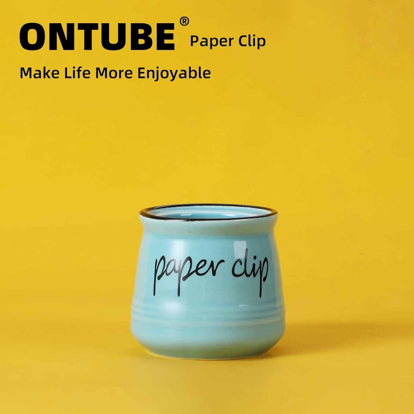 ONTUBE Farmhouse Paper Clip Holders,Ceramic Binder Clip Dispenser Organizer for Desk ,Cute Office Push Pins Holder,12 oz (Turquoise)