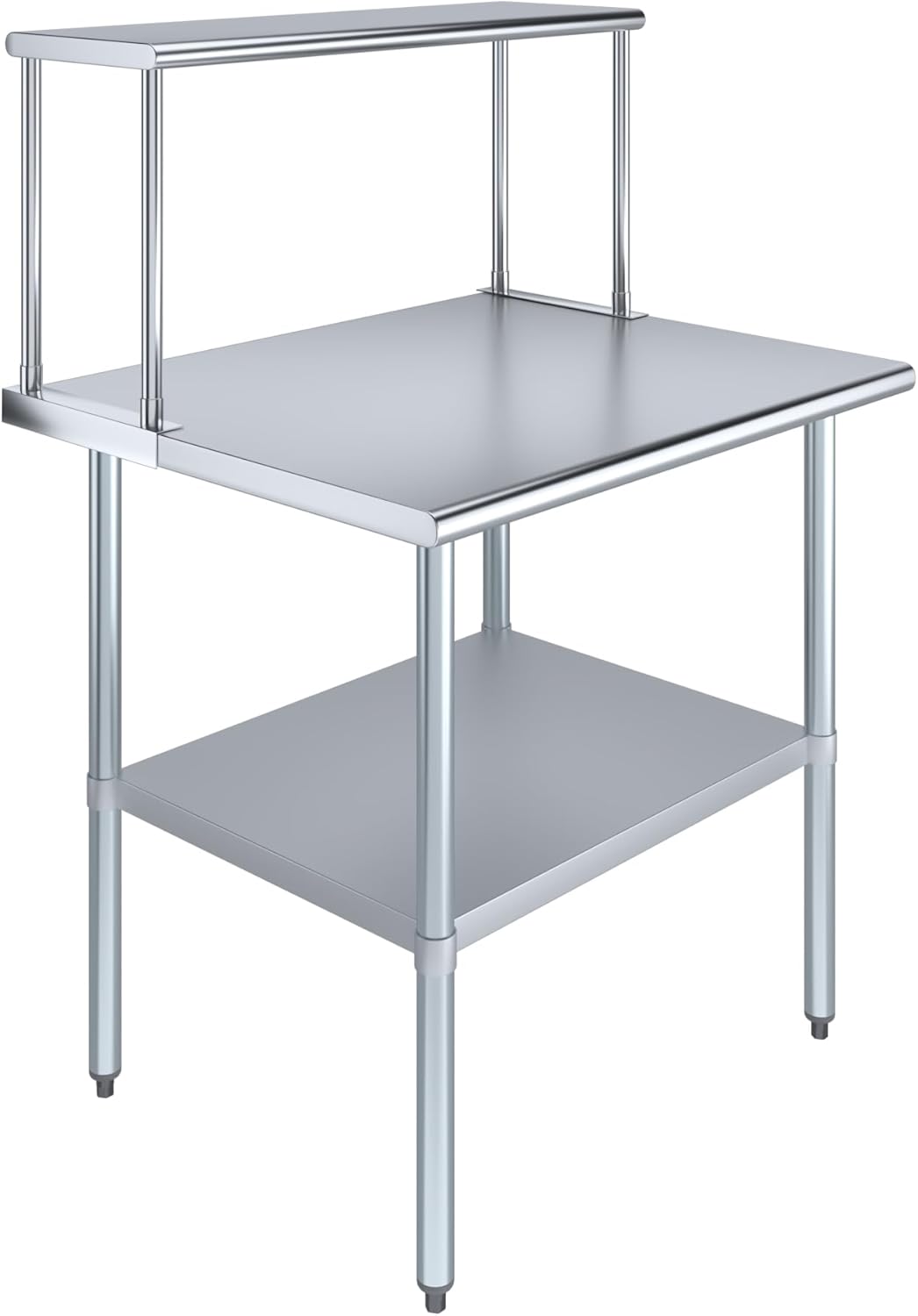 Stainless Steel Work Table with Wide Single Tier Overshelf | Metal Kitchen Prep Table & Shelving Combo (30" x 36" Work Table + 12" Overshelf)