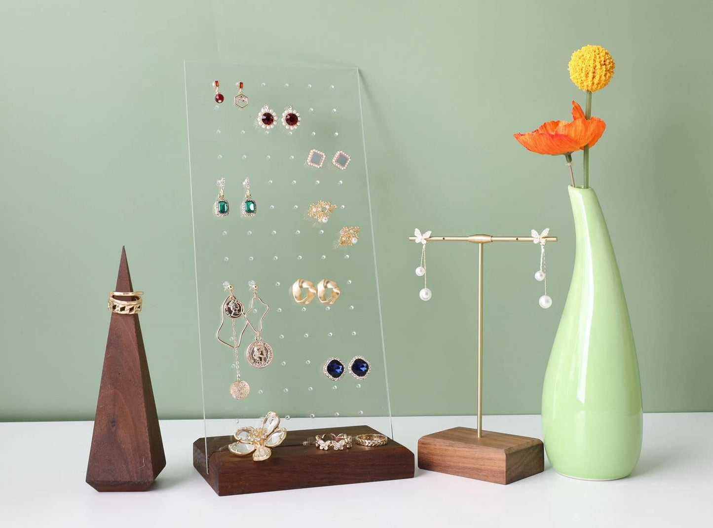 GemeShou walnut earring display for selling jewelry, wooden earring holder for studs display, small jewelry studs display board for show【Wood stand with acrylic board-Walnut】