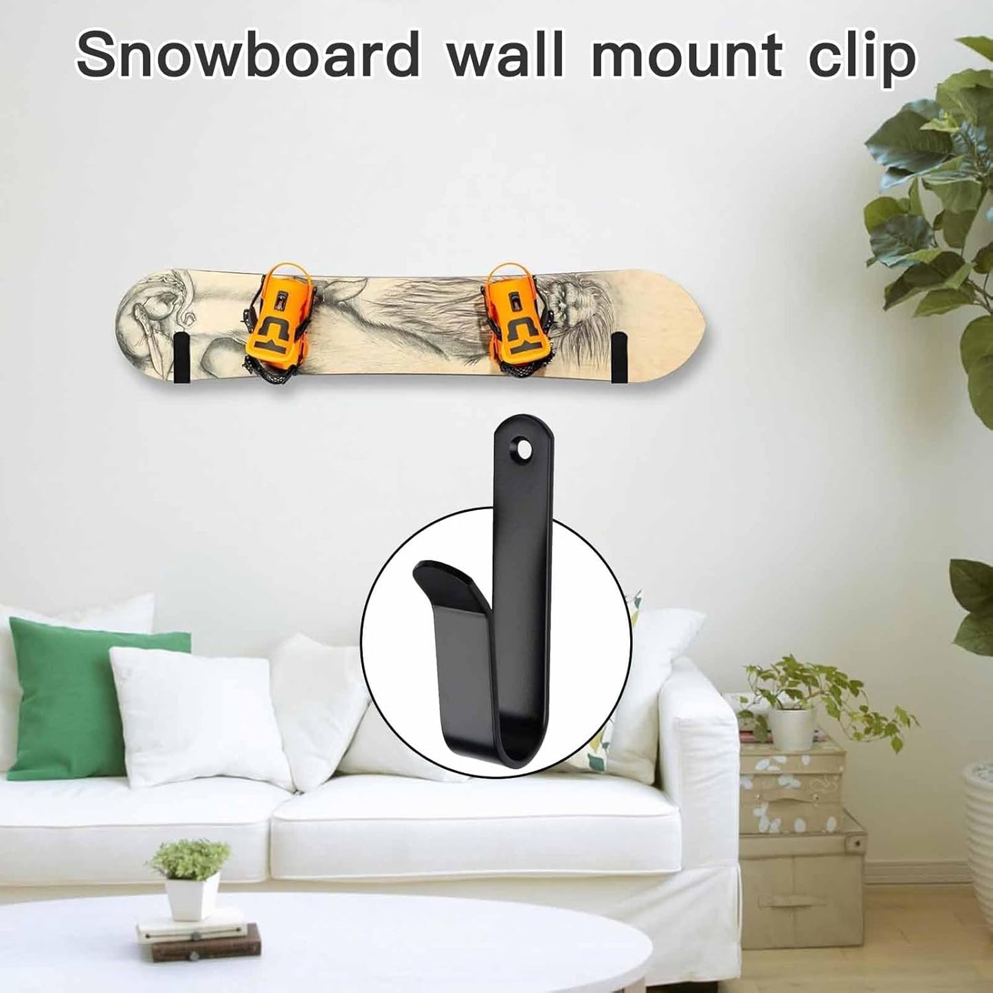 Snowboard Wall Mount & Skateboard Display Rack - Horizontal Hanger Clips for Snowboards, Longboards, Skateboards - Space Saving Storage Solution for Garage, Bedroom, Living Room (Black, 4 PCS)