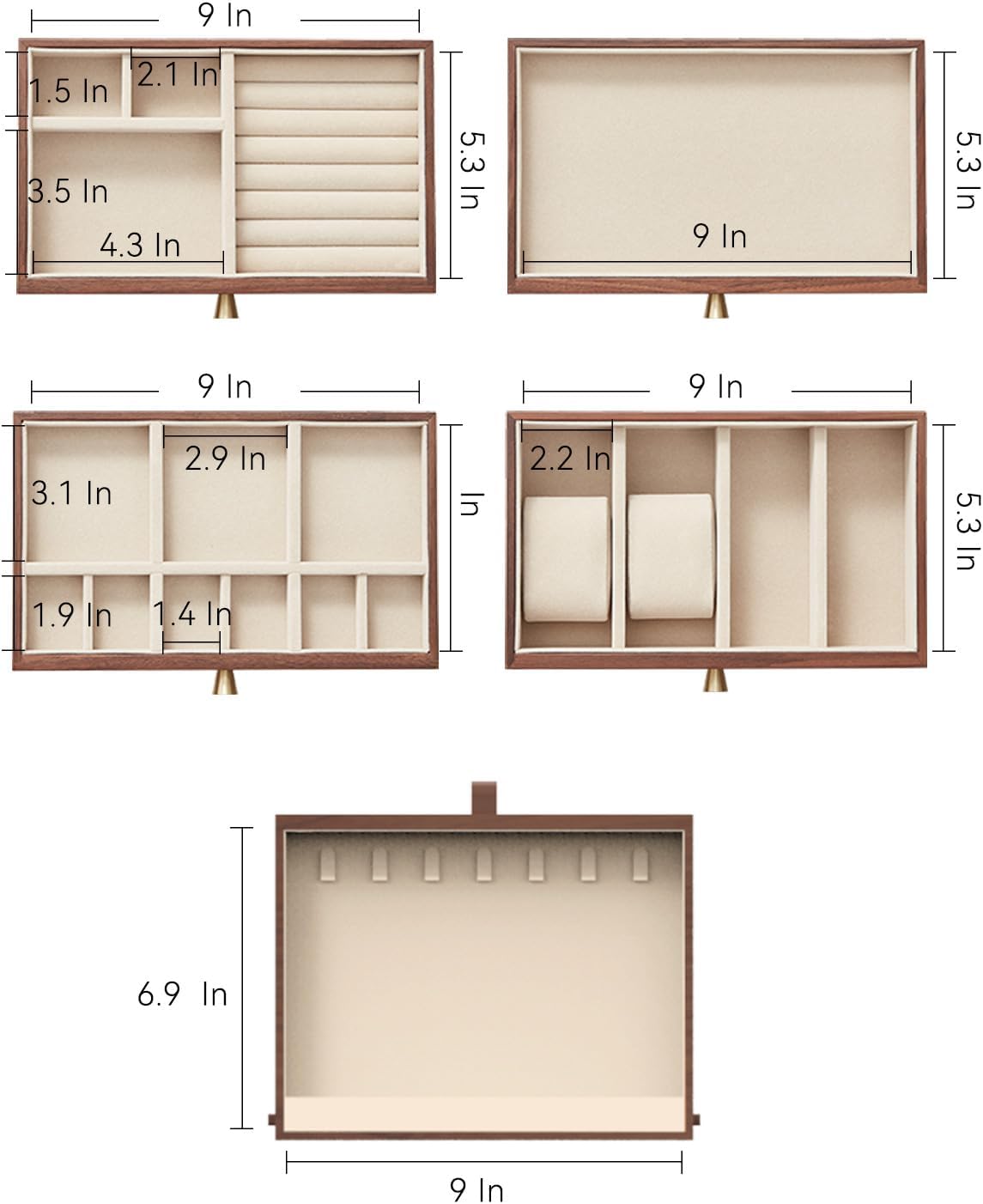 CHOSIN Black Walnut Wooden Jewelry Box for Women, Wood Jewelry Organizer 4 Layer with Glass Lid and Pull-out Necklace Storage Layer, for Watch Necklace Ring Earring Storage Christmas Gifts