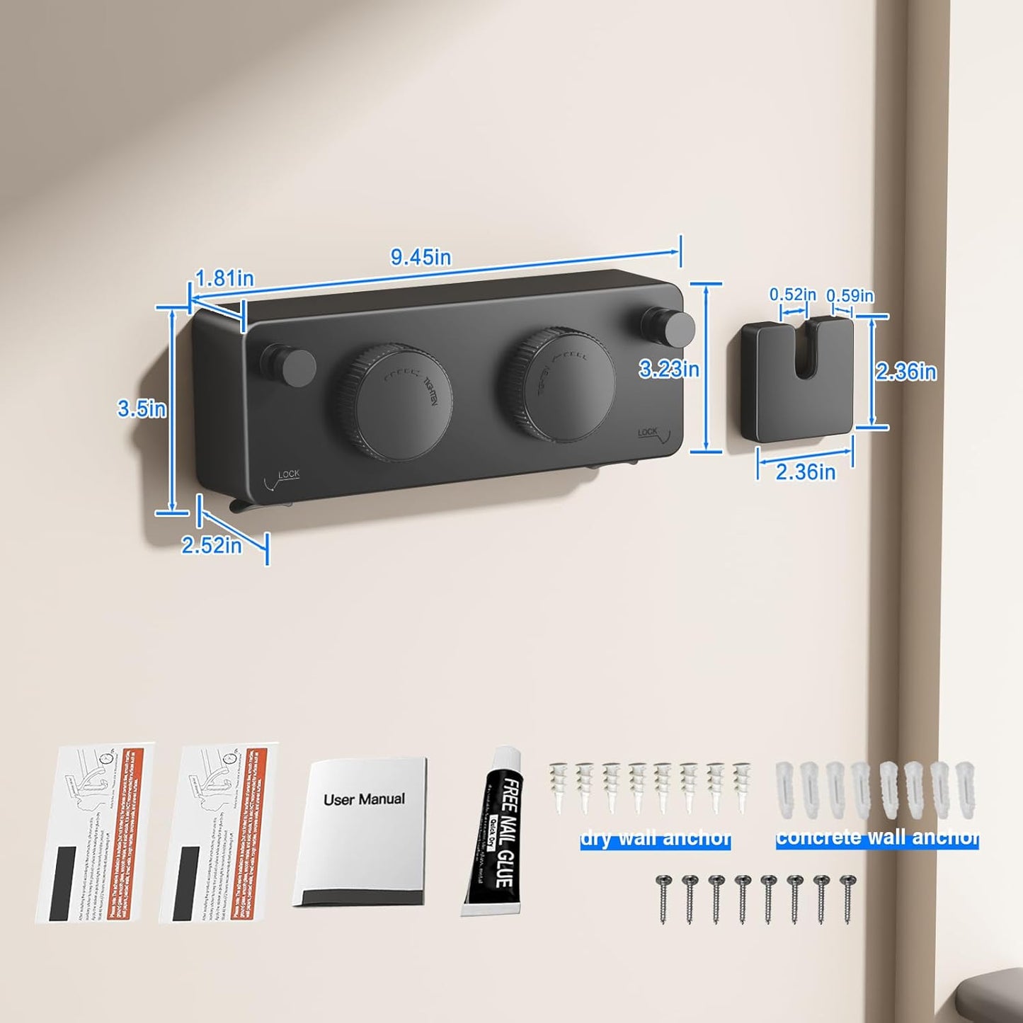 Retractable Clothesline Indoor, Non-Sagging Twin Clothes Line Retracting Outdoor Heavy Duty Clothes Drying Laundry Line Wall Mounted Stainless Steel Double Line-13.8 ft(Black)
