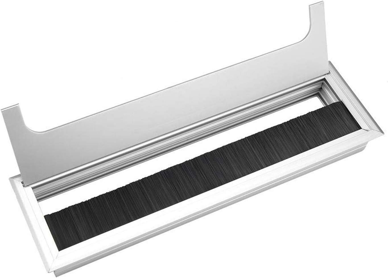 XMHF Aluminum Alloy Rectangle Wire Cable Grommet Hole Cover Cable Organizer for Office Desk Computer Desk Table 11 x 3.15 inch (280 x 80mm;Silver Tone)
