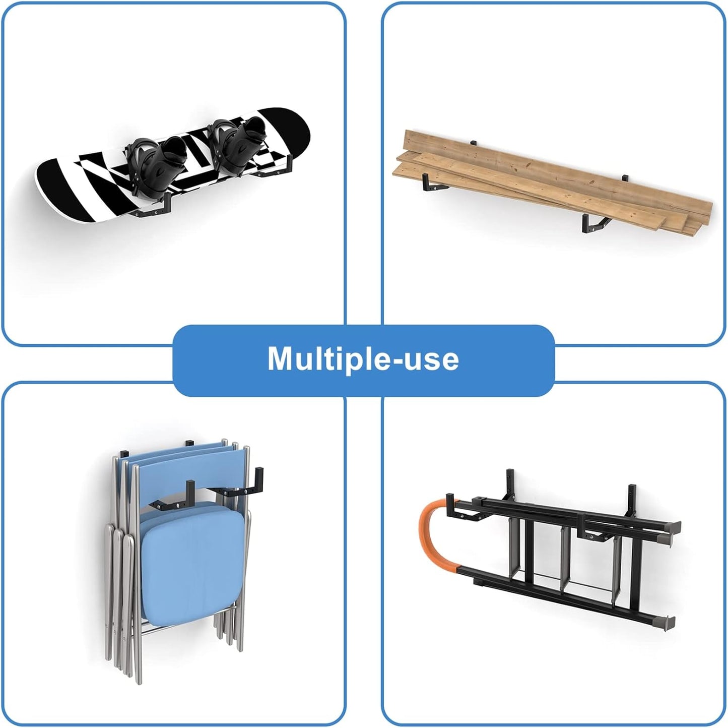 WALMANN Wall Mount Kayak Storage Rack, Kayak Hooks for Garage Wall Hangers for Kayak, Surfboard, Skiis, Snowboard, Paddle Board