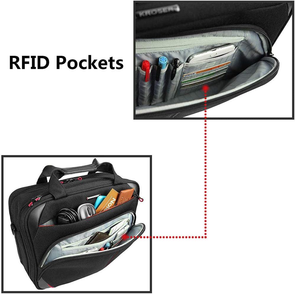 KROSER Laptop Bag 15.6 Inch Briefcase Messenger Bag Water Repellent Computer Case Shoulder Bag Durable Tablet Sleeve with RFID Pockets for Business/College/Women/Men - Black/Red
