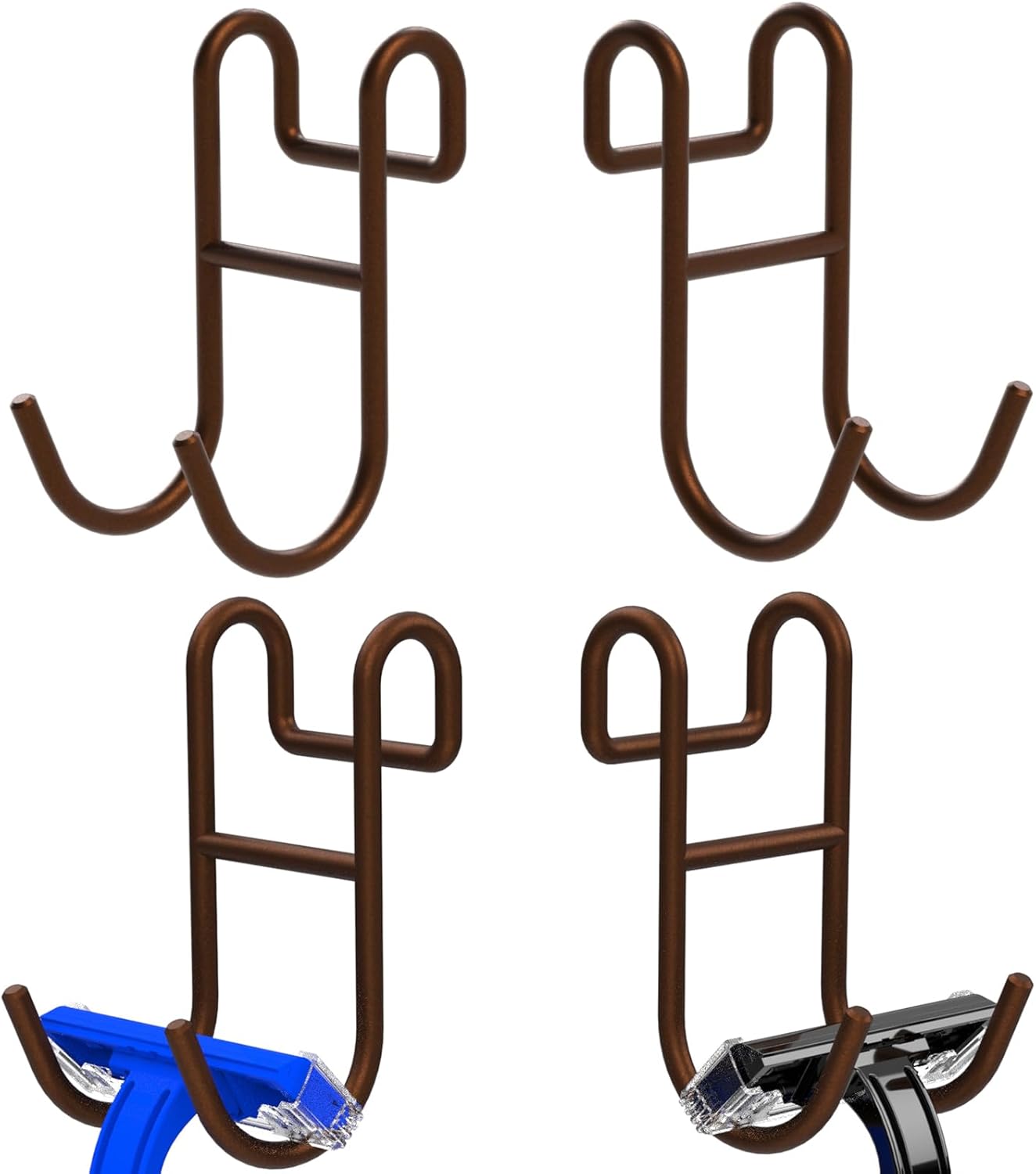 Bronze Shower Caddy - 4 Pack Open Shelf Hooks for Loofah, Razor, Shower Accessories