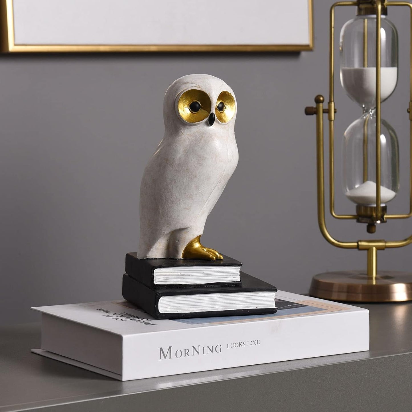Book Ends for Shelves, Owl Decorative Bookends Bronze Bird Book Stopper Unique Kids Book Holders with Anti-Slip Base Luxurious Bookends for Kids Rooms Office Home Decor(White)