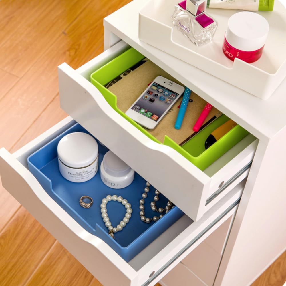 Letter-Size Tray, Desk Drawer Organizer, A4 Plastic Paper Tray for Office, School, Home Storage, and Storage Containers for Christmas Ornaments, Gift Wrap, and Crafts (Blue)