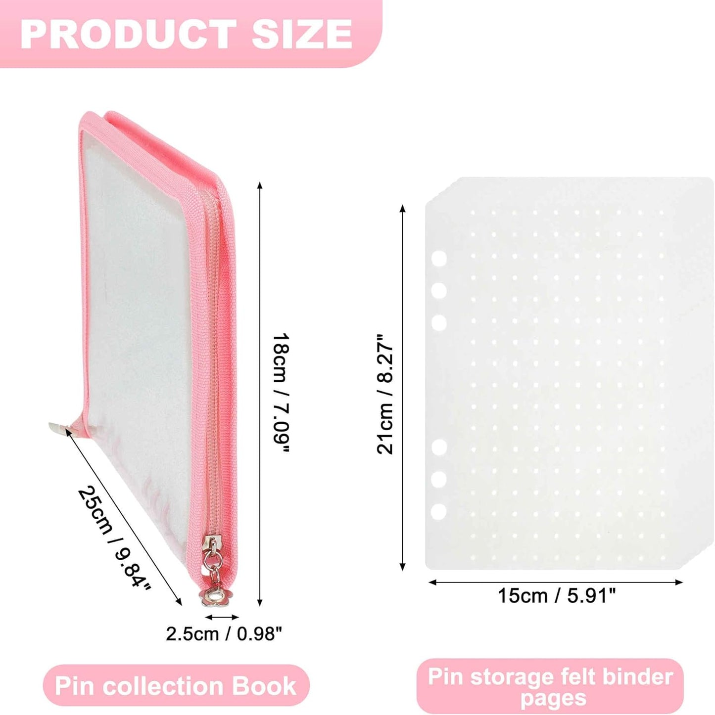 CAPASTEC Pin Bag, Portable Pin Display Book, Ideal for Pins, Brooches Storage, Pink White