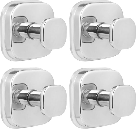 No-Drill Reusable Suction Cup Hooks, Towel, Robe, Loofah, Coat Hook for Glass, Mirror, Tile, Shower, Bathroom, Kitchen & Metal (Smooth, Non-Porous Surfaces) (4, Chrome Polished)