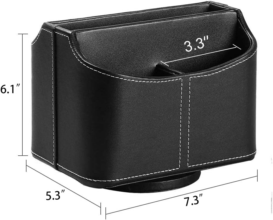 PU Leather Remote Control Holder,360 Degree Spinning Desk TV Remote Caddy,Desk Organizers and Accessories,for Controller,Media,Mail,Calculator,Mobile Phone,Pen Storage Holder(Black)