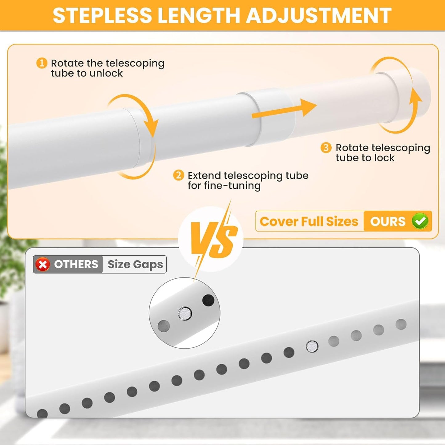 Closet Rods for Hanging Clothes, 17-28 Inch No-Cut Stepless Adjustable Closet Rod, 1.3 Inch Heavy Duty Metal Closet Hanging Rod with Brackets, White Closet Bar for Closet, Laundry Room, RV, Wardrobes