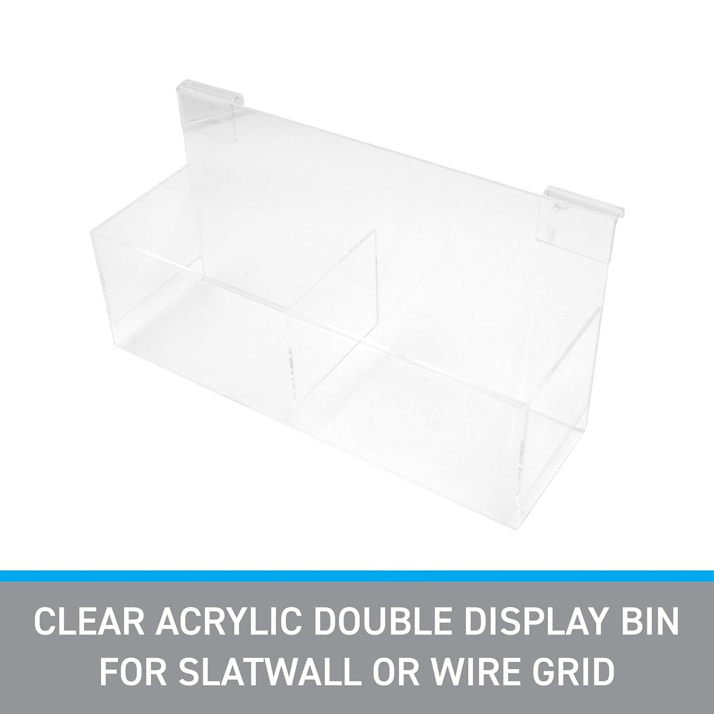 SSWBasics Clear Acrylic Double Display Bin - 14"L x 4-1/2"W x 4-1/2"D - For Slatwall or Wire Grid