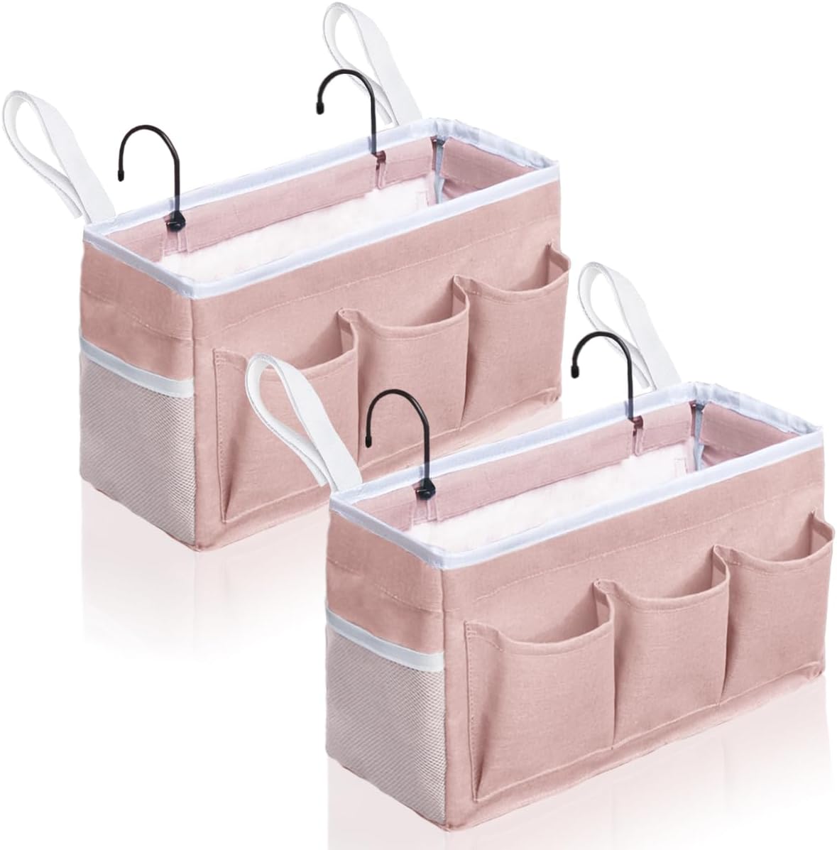 2Pcs Beside Caddy Storage Organizer, Hanging Bag Holder with Pockets for Bedroom, Loft Bed Tent, Bed Curtain, Top Bunk bed Shelf Accessories Bedside Caddy 3-pocket (Pink-2pcs)