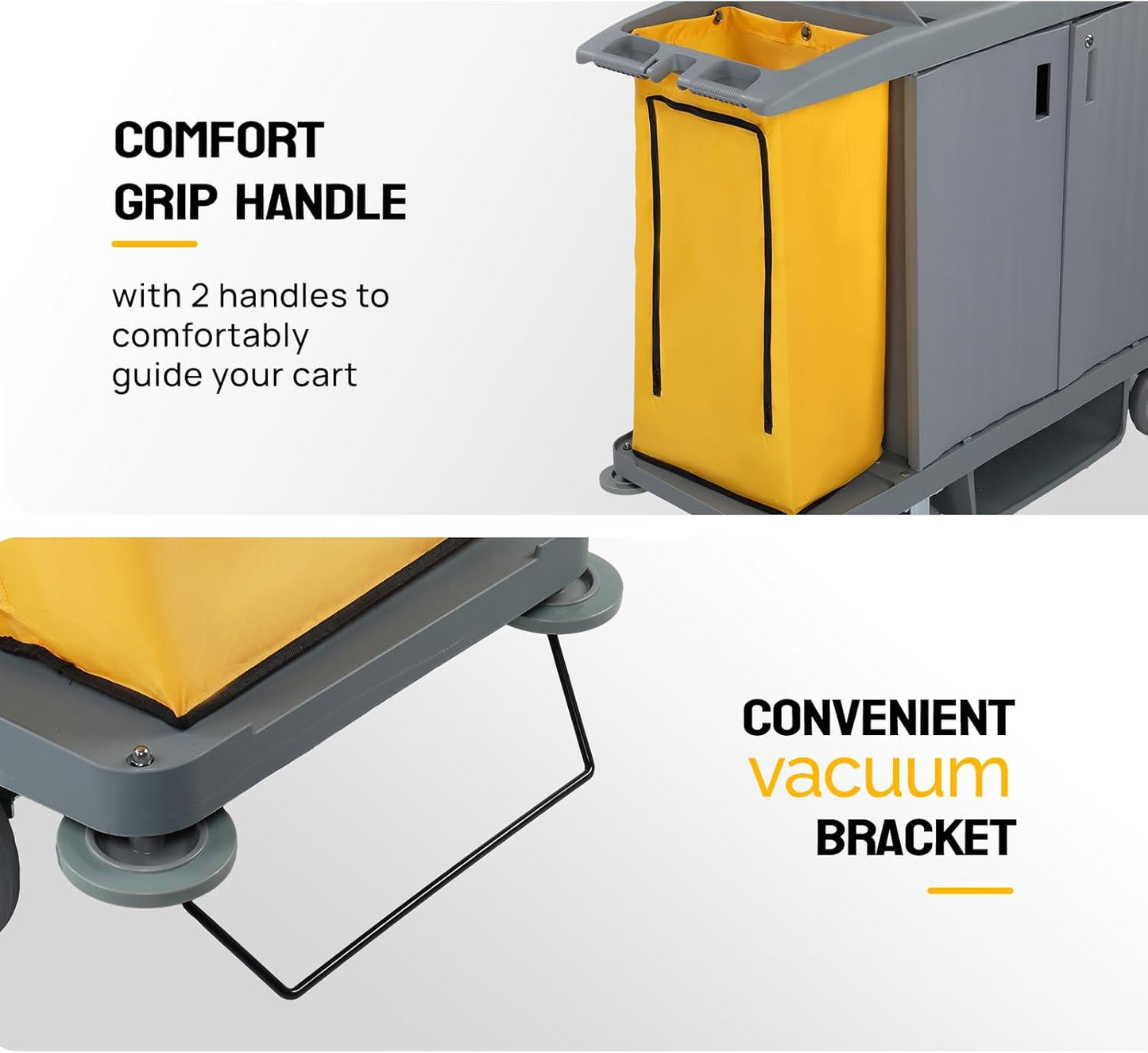 266LBS Premium Hotel & Housekeeping Cart with Door on Wheels, Multifunctional Commercial Cleaning Cart with Large Capacity Vingyl Bags, Comfor Grip Handles and Easy Move Casters, Gray