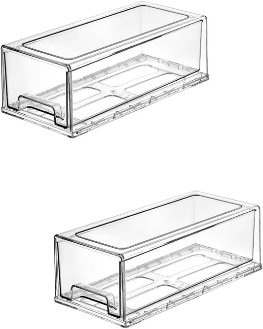 2 Pack Stackable Pull-Out Storage Drawers，Plastic Clear Organizer Bins with Handles，Easily Clean for Craft, and Toy Organization，Kitchen Undersink，Cabinet，Fridge，Closet，Pantry，Office，Bathroom