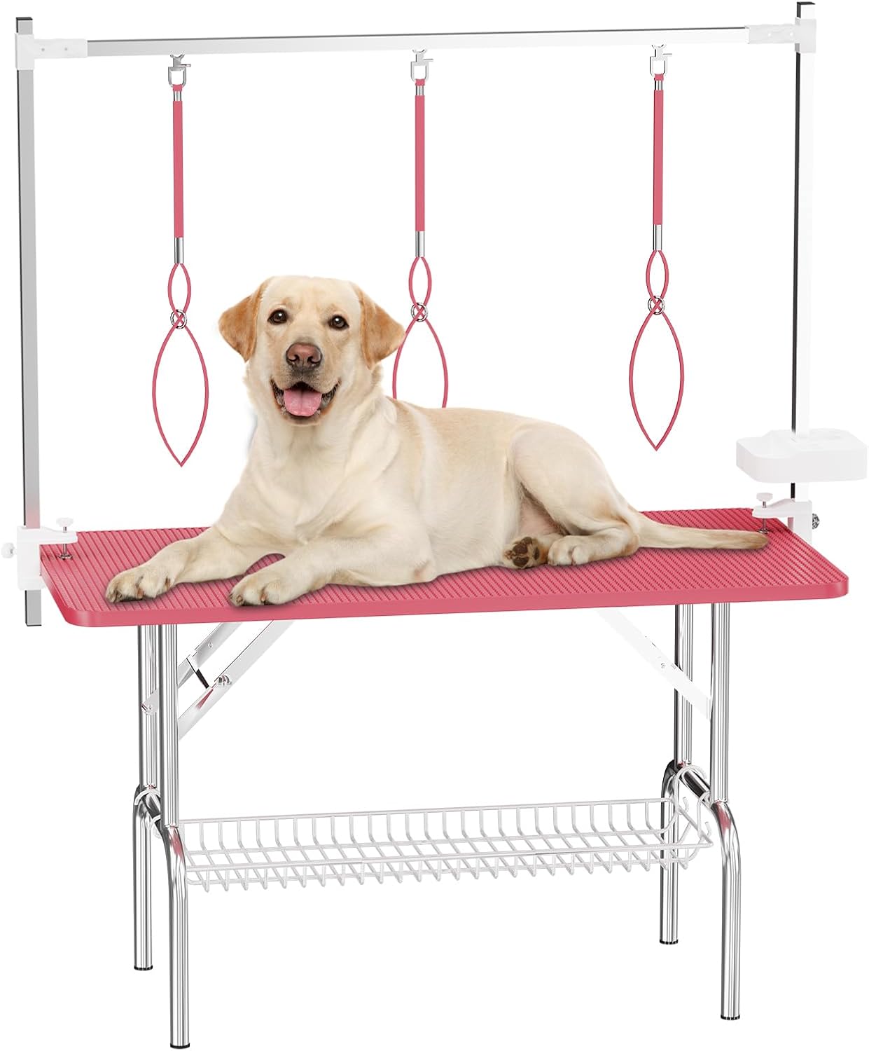VFK 47'' Large Dog Grooming Table Stainless Steel Foldable Grooming Table for Dogs at Home Adjustable Height Arms Pet Station with Nooses, Mesh Tray, Tool Organizer