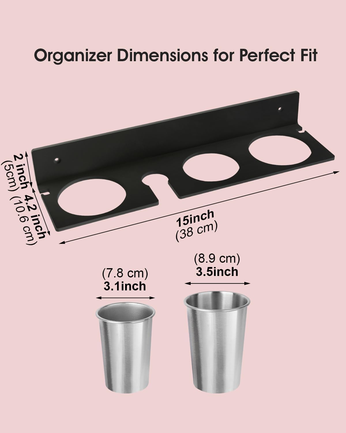 Hair Tool Organizer, Hair Dryer Holder with Heatproof Steel Cups, Acrylic Vanity Organizer for Curling Iron, Flat Iron & Hair Brushes, Perfect for Bathroom (Black, Oversized)