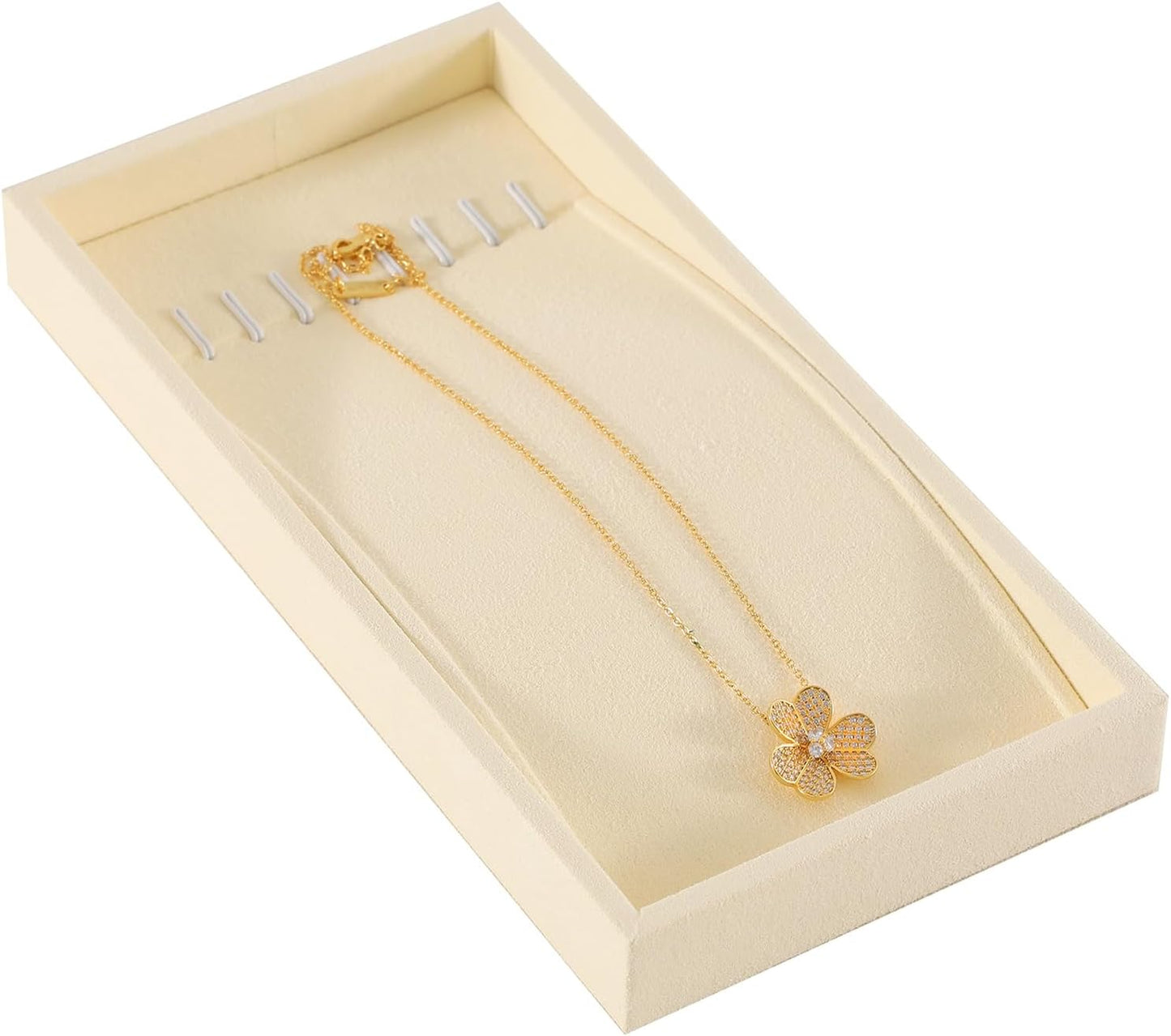 Dark Blue Jewelry Display Tray Ring Necklace Earring Bangle Organizer Multifunctional Storage Case for Jewelry Showcase (Long Necklace Tray(beige))