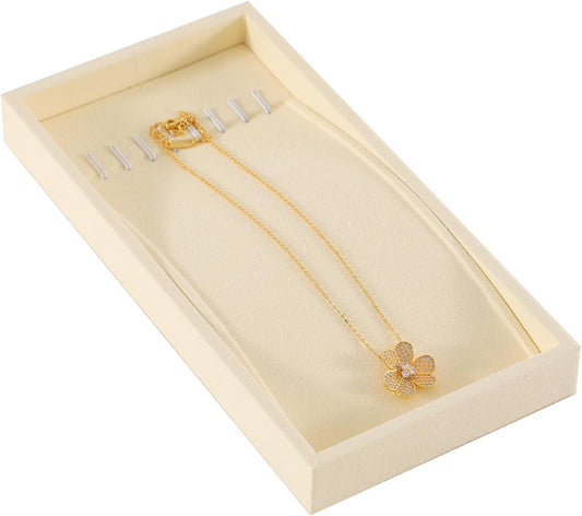 Dark Blue Jewelry Display Tray Ring Necklace Earring Bangle Organizer Multifunctional Storage Case for Jewelry Showcase (Long Necklace Tray(beige))