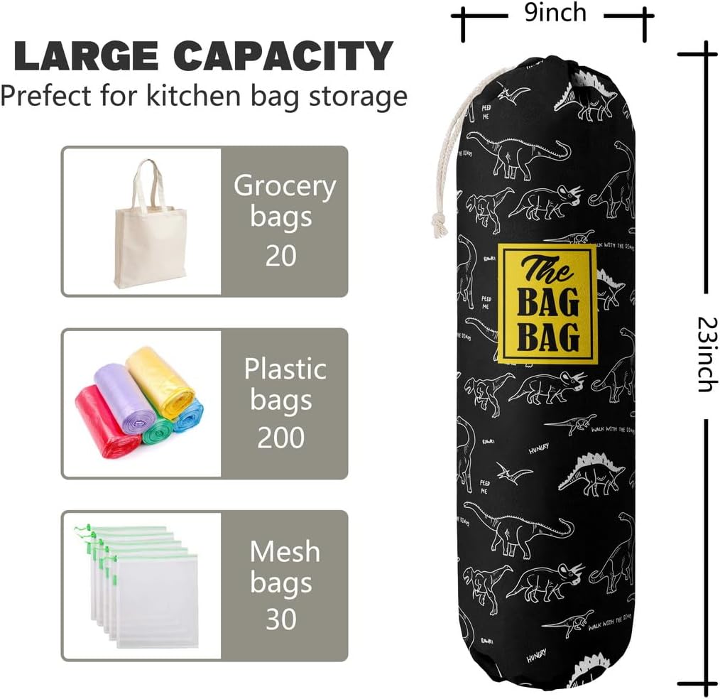 HiLus Dinosaur Pattern Grocery Bags Holder, Wall Mount Plastic Bags Storage Container Dispenser, Kitchen Organizer (H-18)