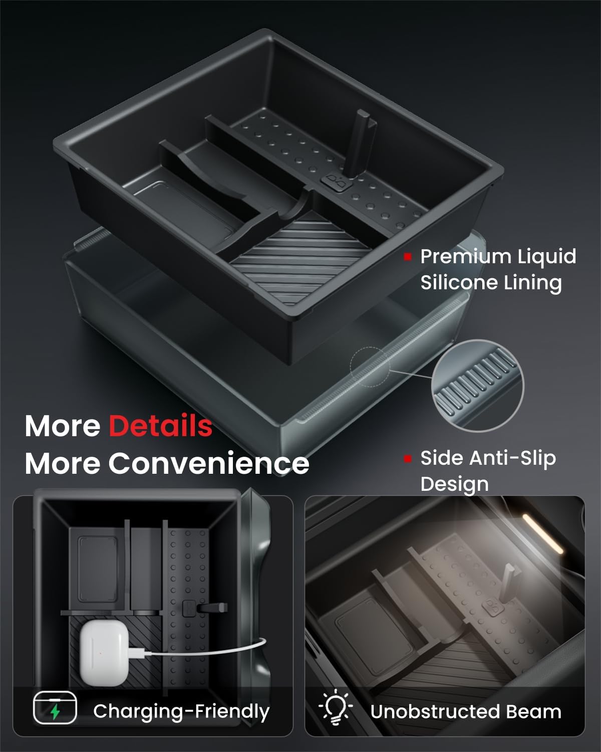 REEVAA 2026 Tesla New Model Y Juniper Accessories - Center Console Organizer [Maximized Space | OEM Fit & Noise-Free] 2-Layer Material, Fit for Model Y 2025-2026, 4PCS, Black
