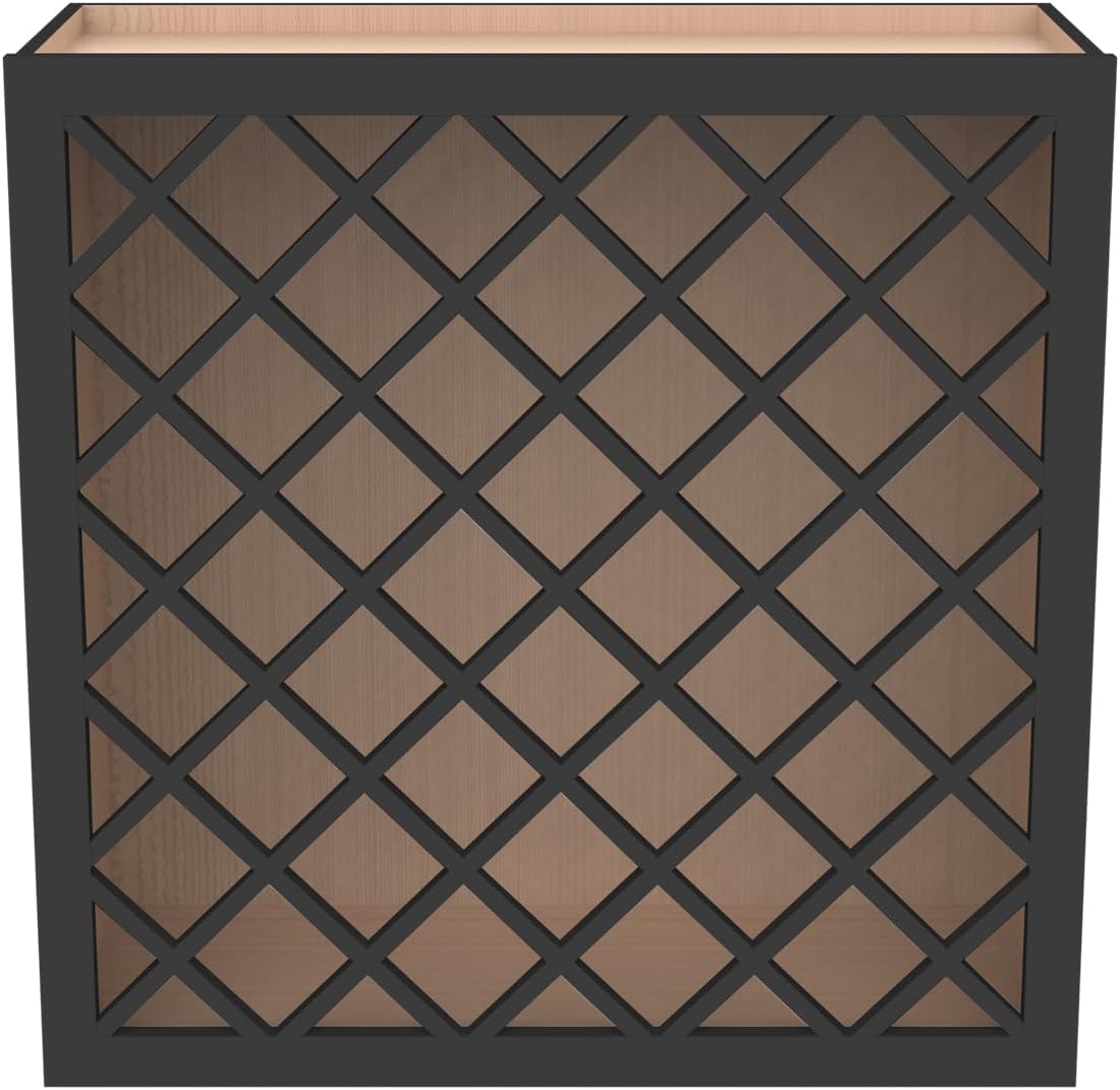 Solid Wood RTA Wine Bottle Rack Wall Cabinet with Lattice Panels - Bottle Holder Storage for Bar, Pantry, or Wine Cellar - Mocha finish Countertop Solution (Charcoal Black, 24'W 12'D 30'H)