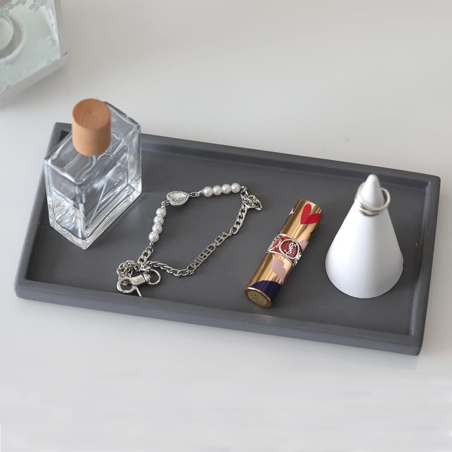 FREELOVE Concrete Decorative Trays for Perfume Cosmetic Bottles Jewelry Jar Candle, Cement Serving Tray for Bathroom Vanity Counter Coffee Table Toilet Tank (Dark-Grey, Rectangle 5.3''X11'')