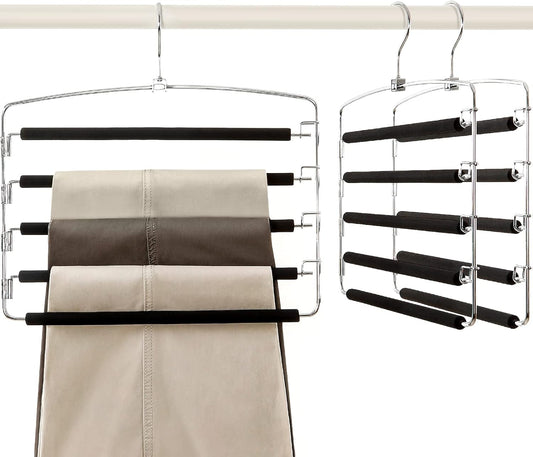 TOPIA HANGER Pants Hangers Space Saving, 3-Pack Swing Arm Pants Organizer for Closet, Non-Slip Foam Padded Organizer Hanger for Multi Slacks, Jeans, Trousers, Skirts, Scarfs (Black)-CT27B