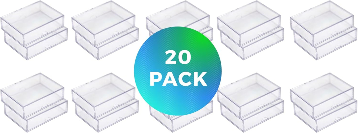 20 Pack Clear Acrylic Card Storage Boxes with Lids – 3 1/2" L x 2 1/2" W x 1/2" H Baseball Card Storage Box, Sports Card Boxes and Magic Card Storage Box – Made in USA