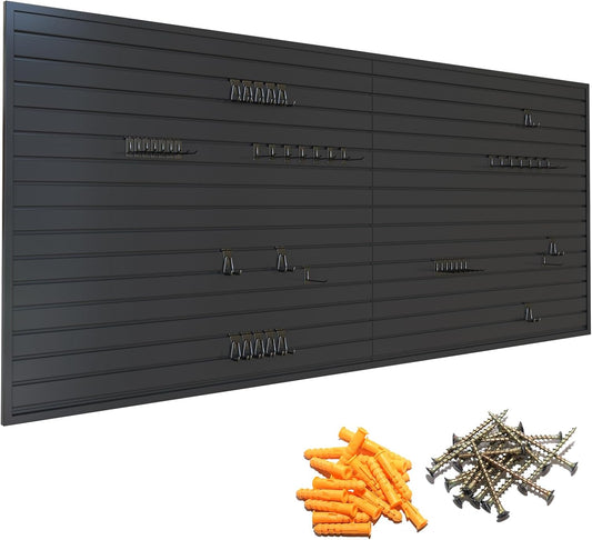 Yuzzy Slat Wall Paneling 4 x 8ft, Garage Slatwall Panel Wall Storage Systems, Heavy Duty PVC Garage Wall Organization (Black)