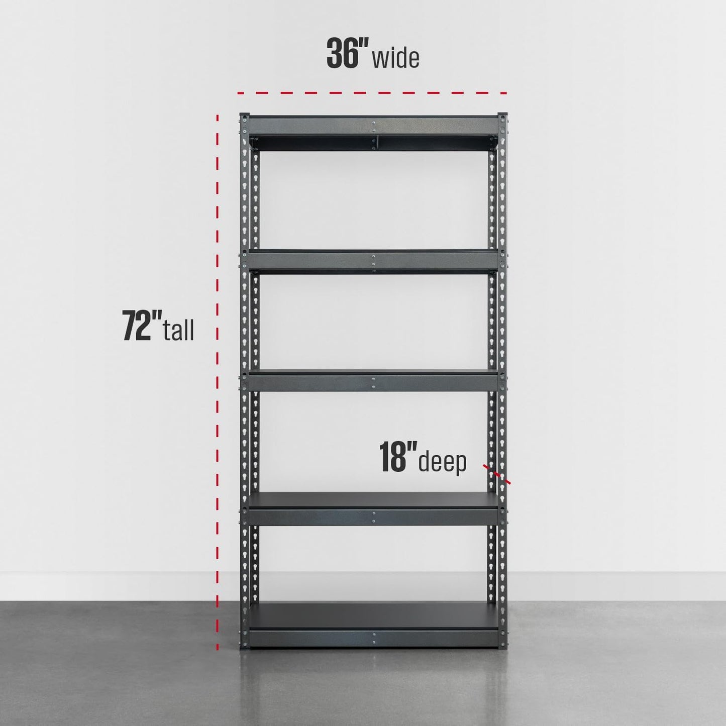 SafeRacks Modular Garage Shelving - 5 Tier Storage Shelves, Tall Metal Rack Shelves for Storage, Heavy Duty Steel Shelf Organizer for Garage, Or Kitchen Pantry (Hammertone, 18 x 36 x 72)