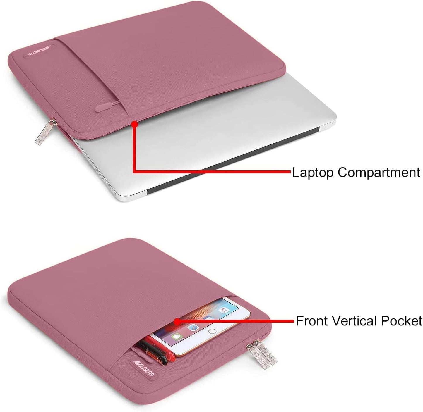 MOSISO Laptop Case 14 inch, 14 inch Laptop Sleeve Compatible with HP Lenovo Dell ASUS Acer, HP Stream, Dell Latitude, Lenovo IdeaPad, Polyester Vertical Computer Sleeve Bag with Pocket, Dusty Rose
