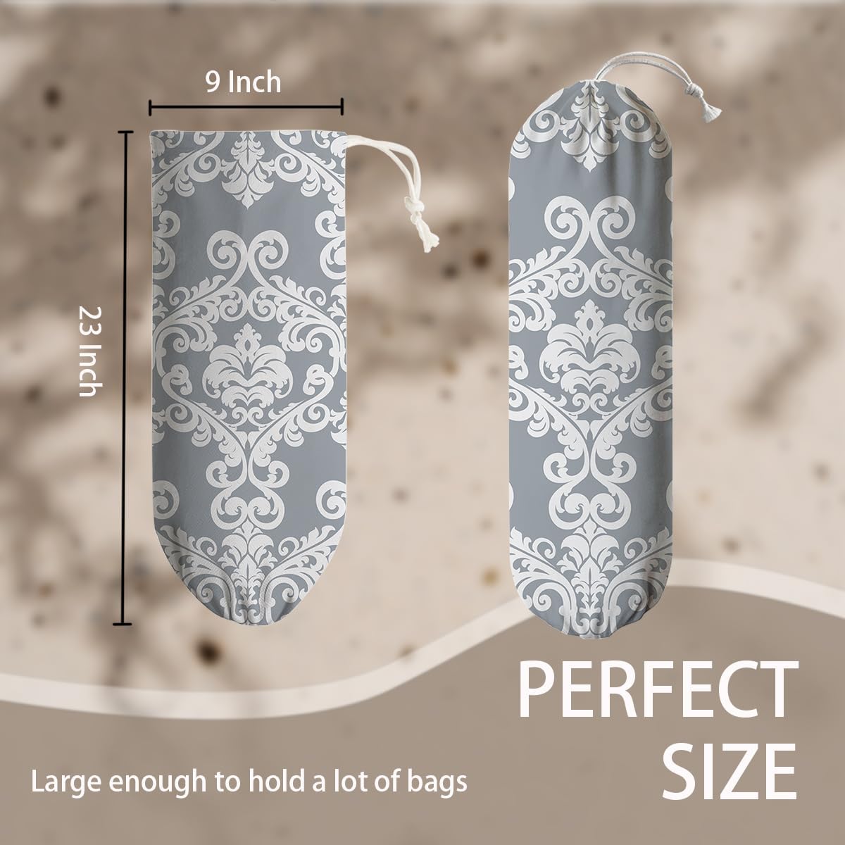 Damask Plastic Bag Holder, Reusable Garbage Bags Holders, Car Trash Bags, Wall Mount Kitchen Essentialsfor Home Kitchen, Housewarming Gift for Women Mom Grandma, Kitchen Pattern Garbage Bag 54