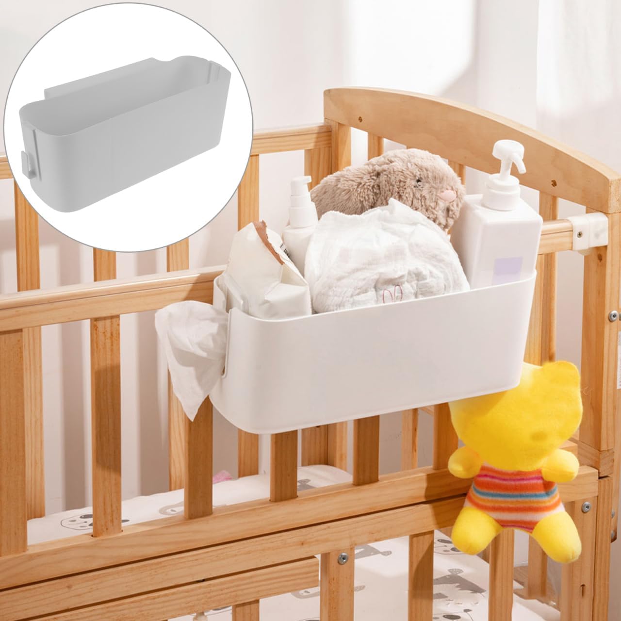 Bedside Cady for Dorm Bed, Plastic Bedside Hanging Organizer with Side Hooks, Bedside Shelf for Phone Glasses Bottle Office Supplies in Dorm Room RV and Bunk, 13 x 5.7 x 4.7 inch