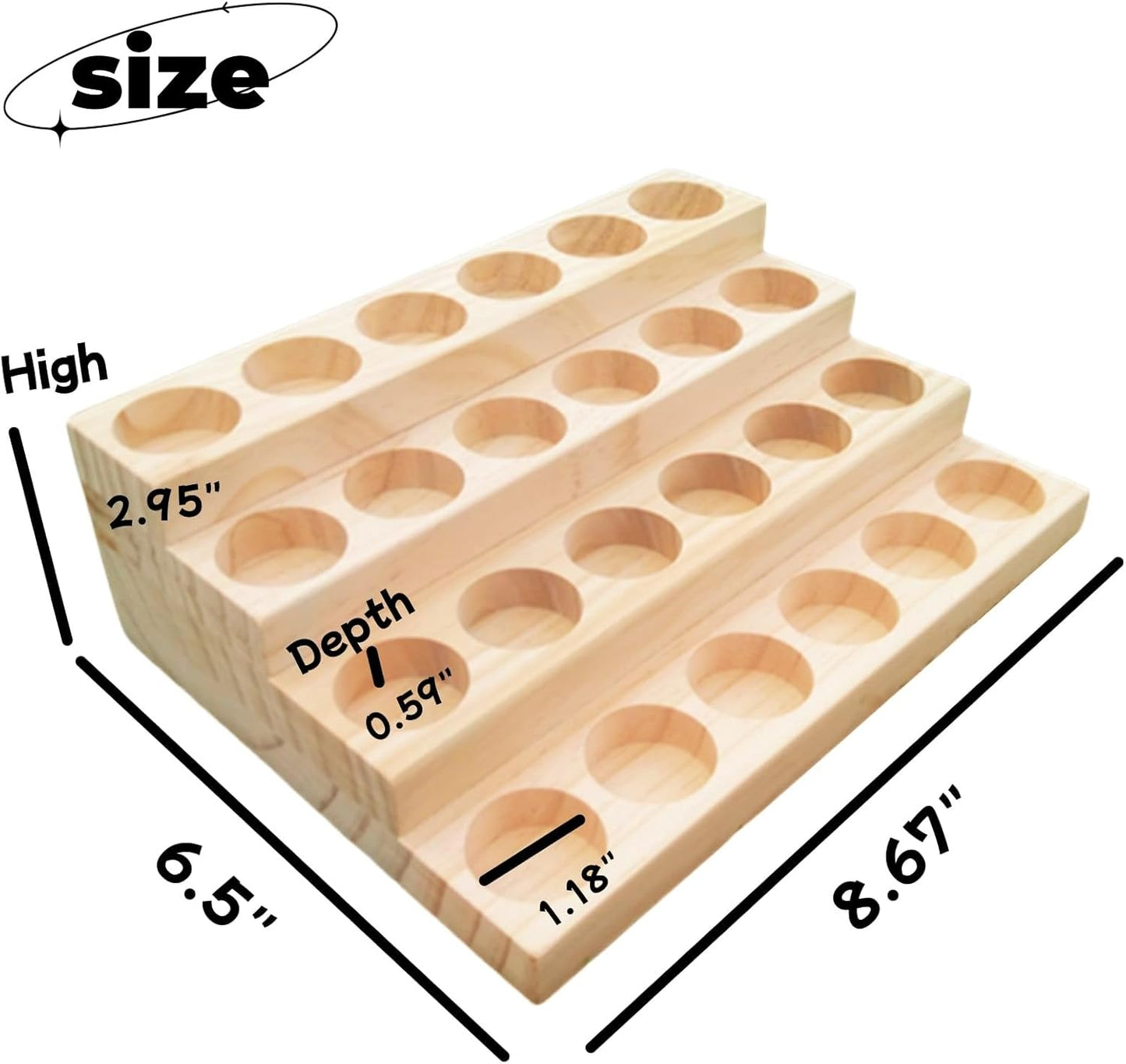 Essential Oil Display Stand 4 Tier Essential Oil Holder Solid Wood Essential Oil Rack for 24 Bottles Tabletop Display Holder Bottle Organizer for 5-20ml Bottles Display for Essential Oils