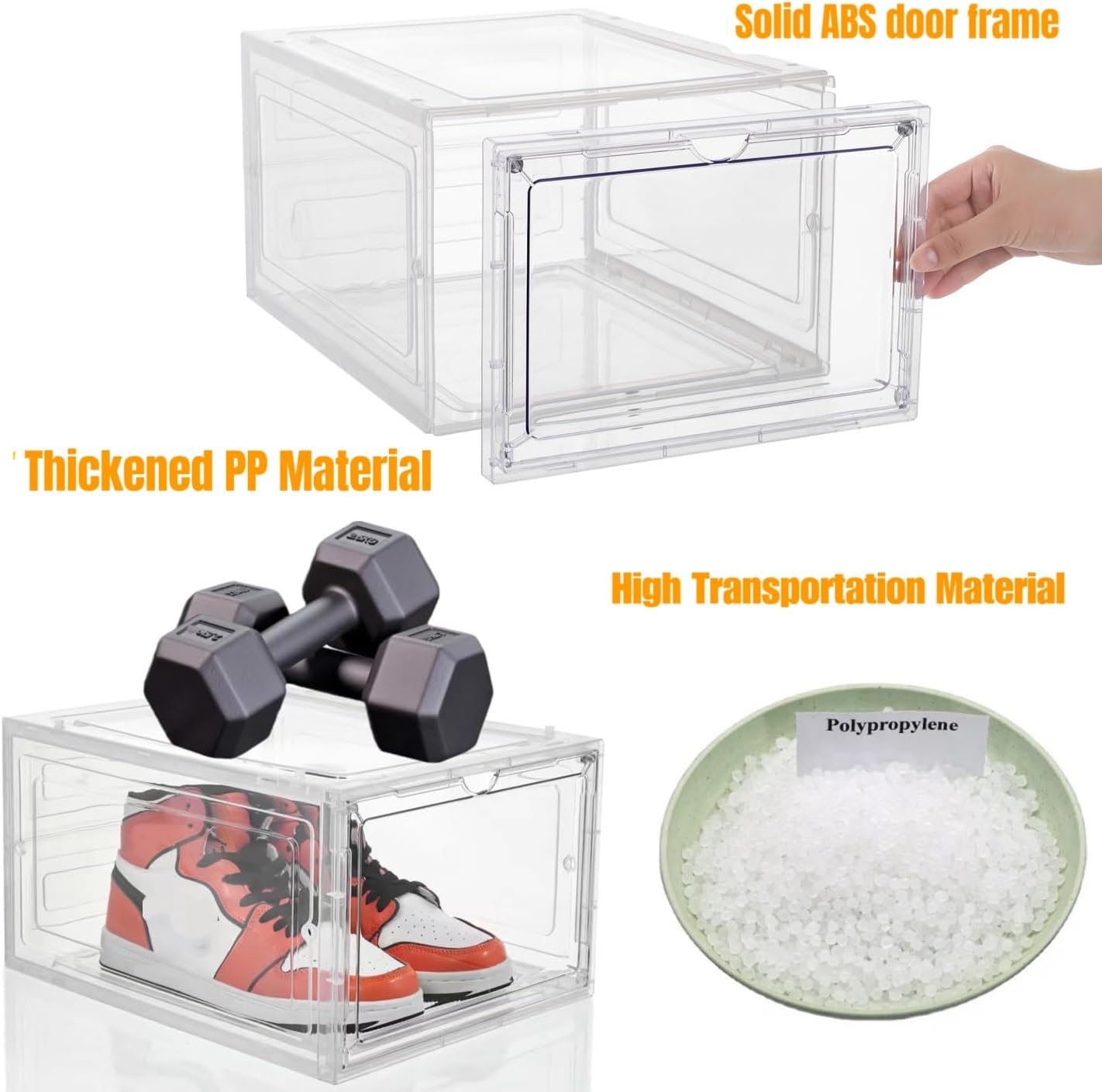 Attelite X-Large Clear Plastic Shoe Boxes - Stackable Shoe Organizer with Magnetic Door (9 Pack, Clear White)