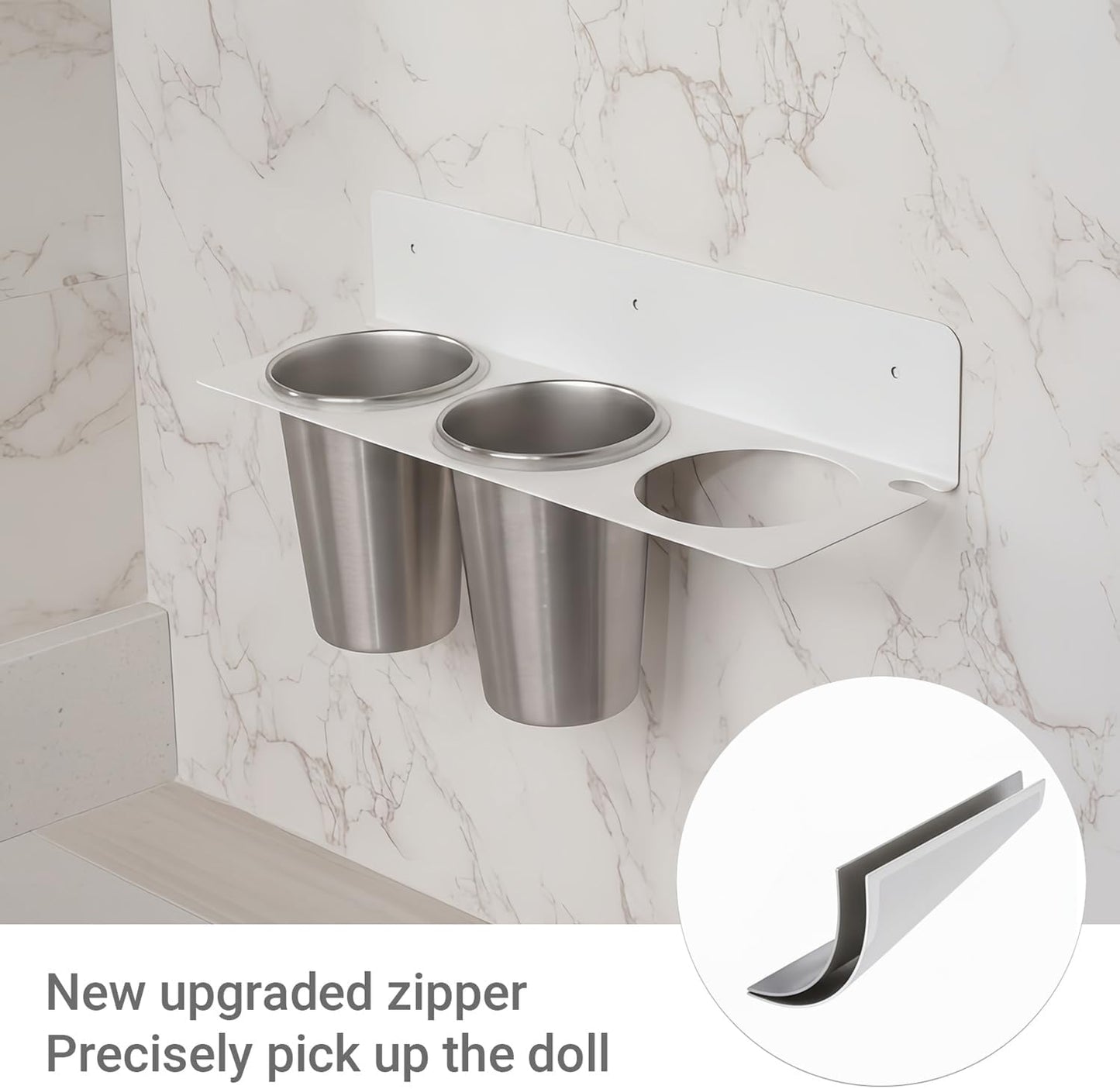 Hair Tool Organizer Wall Mount, Stainless Steel Hair Tool Holder with 2 Heat-Resistant Cups, Curling Iron Holder for Vanity, Hot Tools Organizer with PVC Ring,Hair Dryer Holder for Bathroom