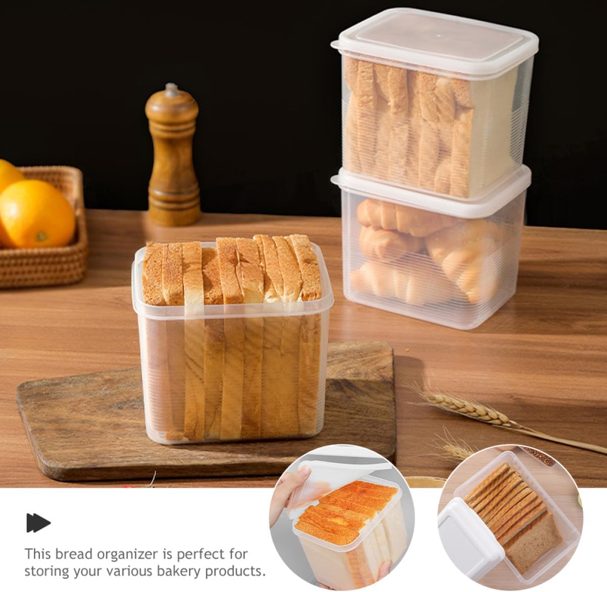 BESPORTBLE 2pcs Transparent Bread Storage Box with Lid for Kitchen Countertop Household Bread Bin Organizer Cheese Snacks Pantry and Bakery Use