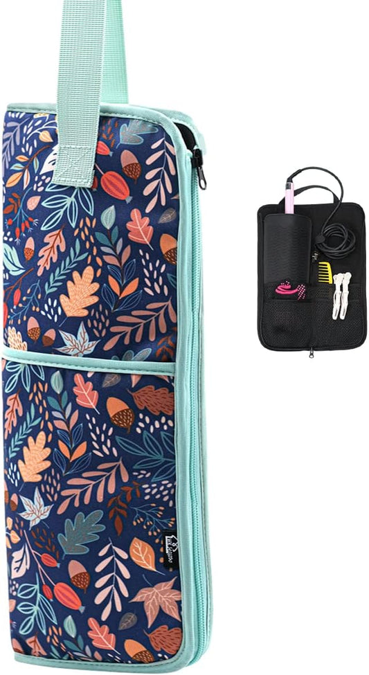 WK IEASON Hair Flat Iron Case Holder Canvas Bag Heat Resistant Curling Iron Straightener Holder Bag for Hair Tools Curling Iron Organizer Bag (Floral print-Fabric bag)