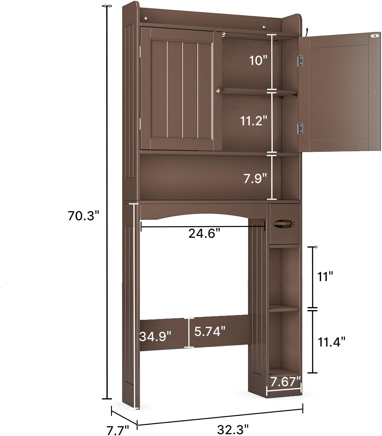 Ahomly Over The Toilet Storage Cabinet, 32.3" W Over Toilet Bathroom Organizer with Doors, Adjustable Shelves, Toilet Paper Holder, 2 Side Hooks, Space-Saver for Bathroom, Laundry, Espresso