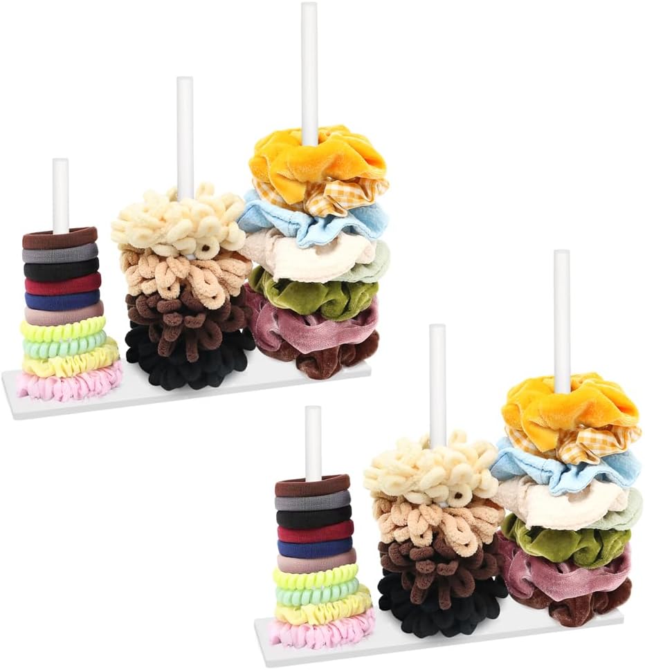SMUK 2Packs 3-Tiers Acrylic Scrunchie Holder Organizer, White Hair Tie Holder Stand for Women Teen Girls Scrunchie Storage Scrunchy Hair Accessories Organizer