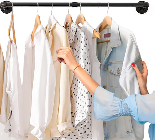 Wall Mounted Clothes Rack - 48" Clothing Garment Rack, Space-Saving Heavy Duty Detachable Iron Clothes Hanger Pole, Multi-Purpose Hanging Rod for Closet Storage