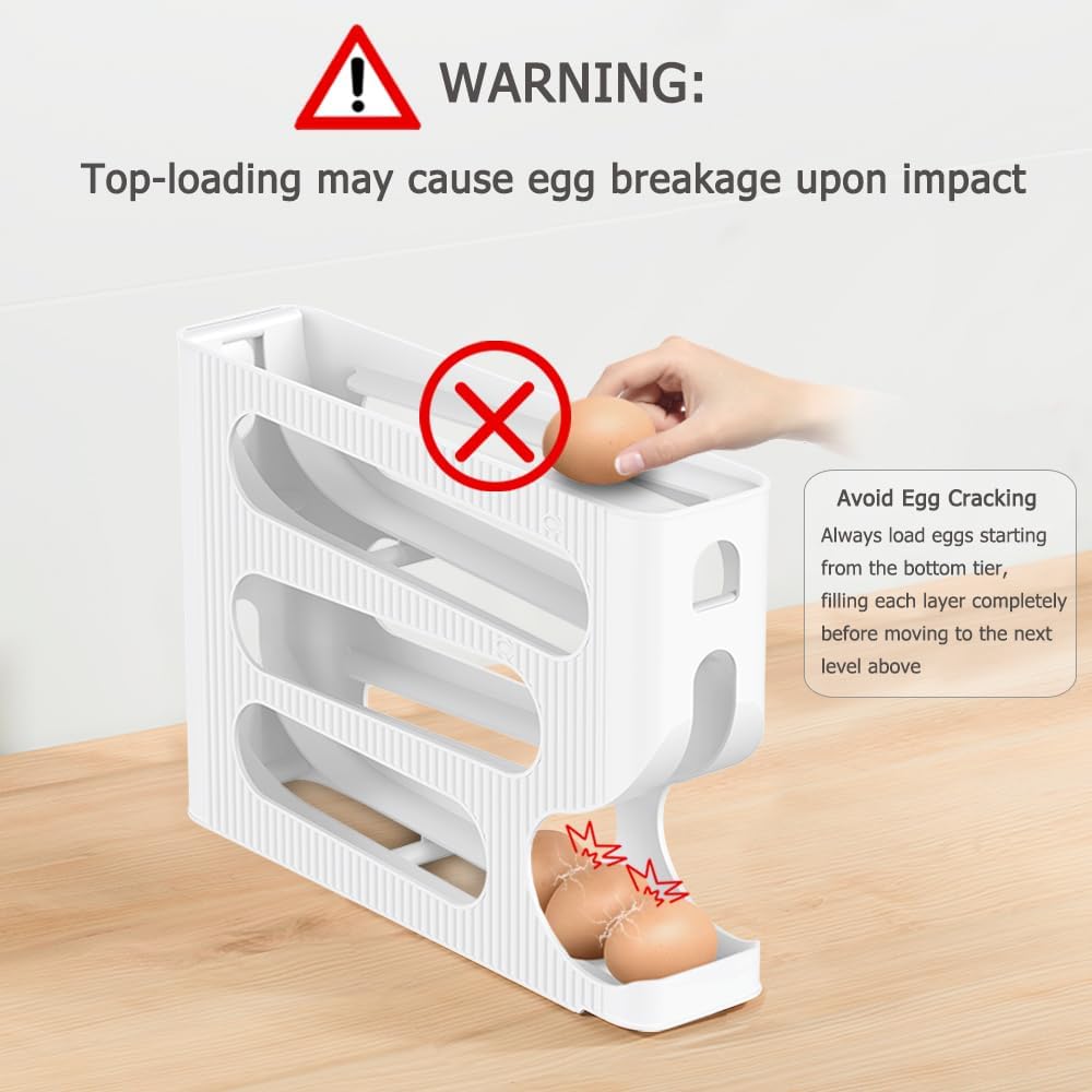 Egg Holder for Fridge, Automatic Rolling Egg Dispenser for Refrigerator, Countertop, Kitchen - Space-saving Egg Roller/Organizer/Storage/Container/Tray for Fridge - 1 Pack for 28 Large Size Eggs