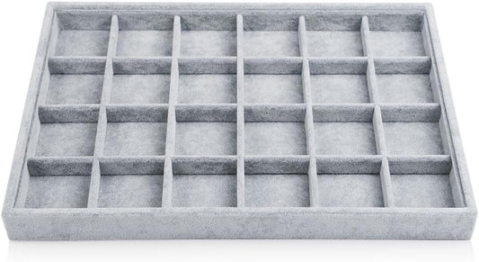 Oirlv 24 Grid Ice Velvet Jewelry Drawer Organizer Tray Stackable Jewelry Trays Removable Dividers for Rings Earring Storage Display