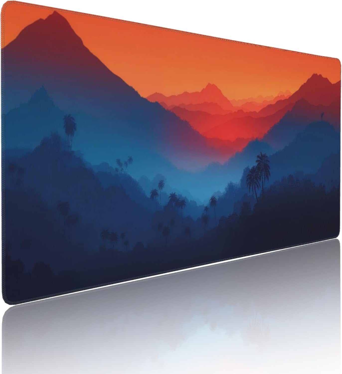 Twilight Mountain Palm Trees Large Mouse Pad, Vintage Aesthetic Gaming Desk Mat, XXL Keyboard Desk Pad Mat for Desktop, 35.4"x15.7" Non-Slip Base Big Mousepad with Stitched Edges