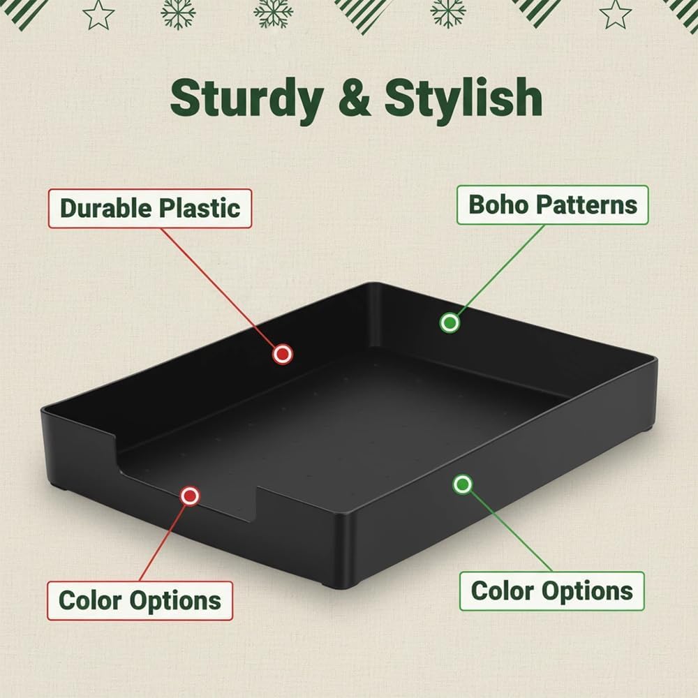 Letter-Size Tray, Desk Drawer Organizer, A4 Plastic Paper Tray, Stackable Plastic Paper Holder File Organizer for Office, School, Home Storage (Black)