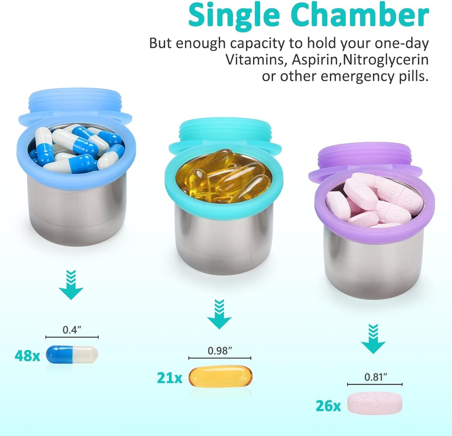 Weekly Metal Pill Case 7 Day, Stainless Steel Pill Box Organizer for Travel, Waterproof Medicine Container, Portable Daliy Pill Holder for Vitamins Fish Oils (Rainbow-7days)